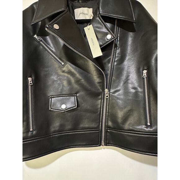 Hudson Faux Leather Black Jacket Small NWT Sample Piece Biker Jacket Moto Detail - Picture 4 of 13